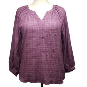 Christopher Banks Purple Check Peasant Sleeve Blouse Size PL Cottagecore Casual